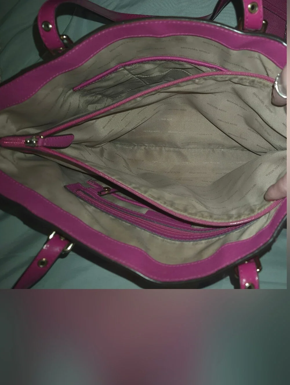 Michael Kors Hot Pink Metallic Jet Set Tote w/ Matching Accessories